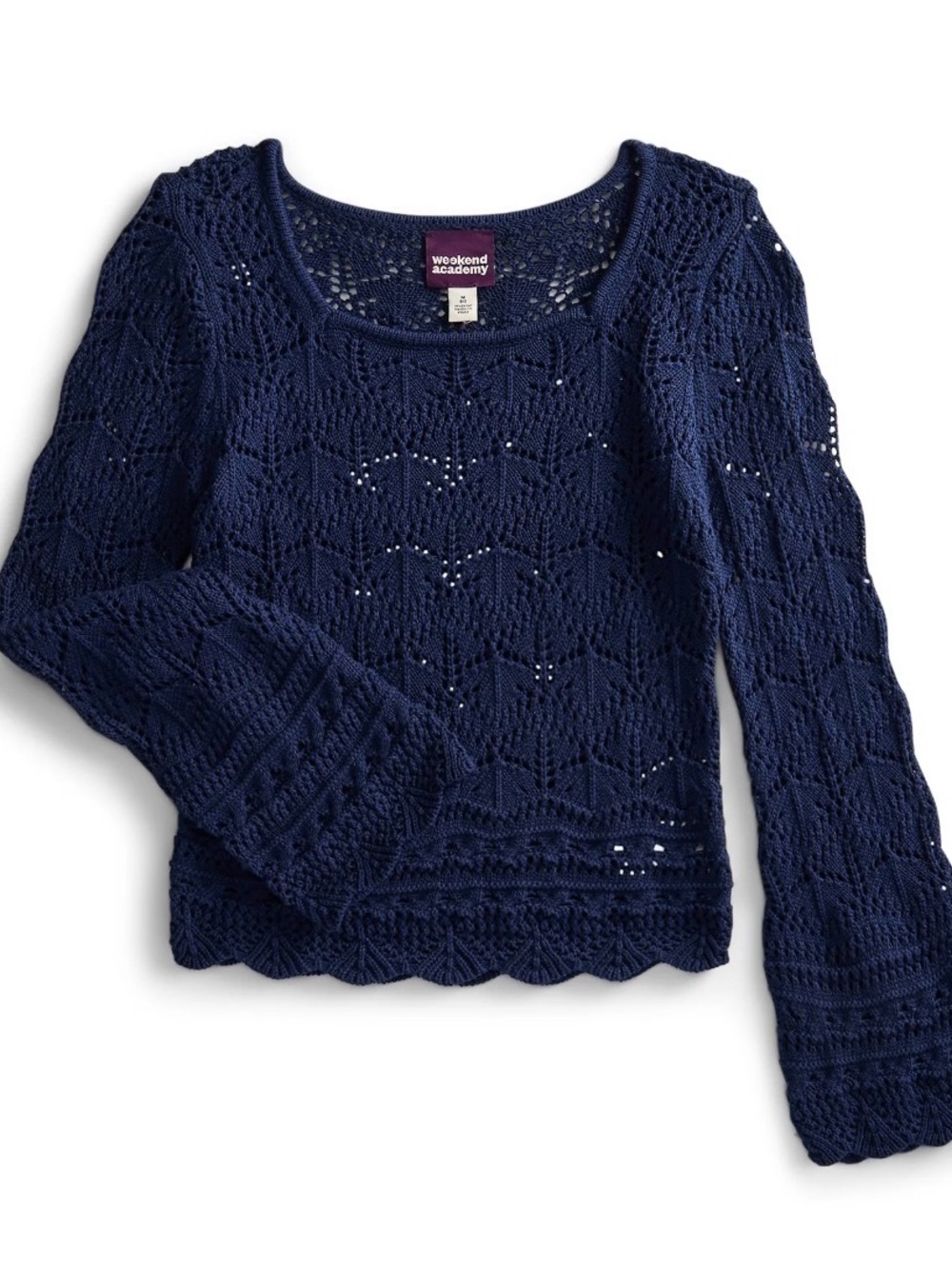 Weekend Academy Navy Crochet Knit Sweater